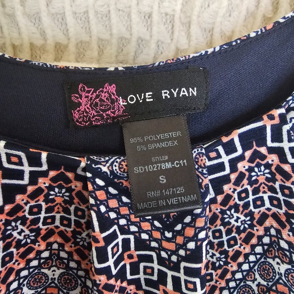 Love Ryan Sleeveless Dress – Small, Blue White Orange Geometric Print - Picture 2 of 4